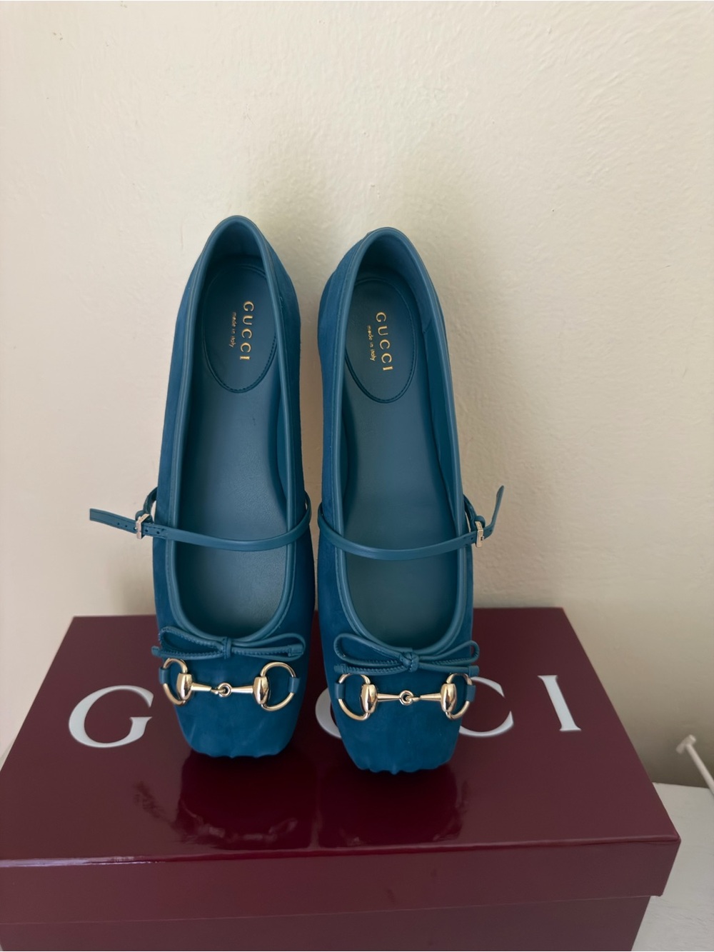 NIB Gucci Horsebit Ballet Flats Blue Suede Mary Jane Shoes Size 38 $1030 - Picture 6 of 13
